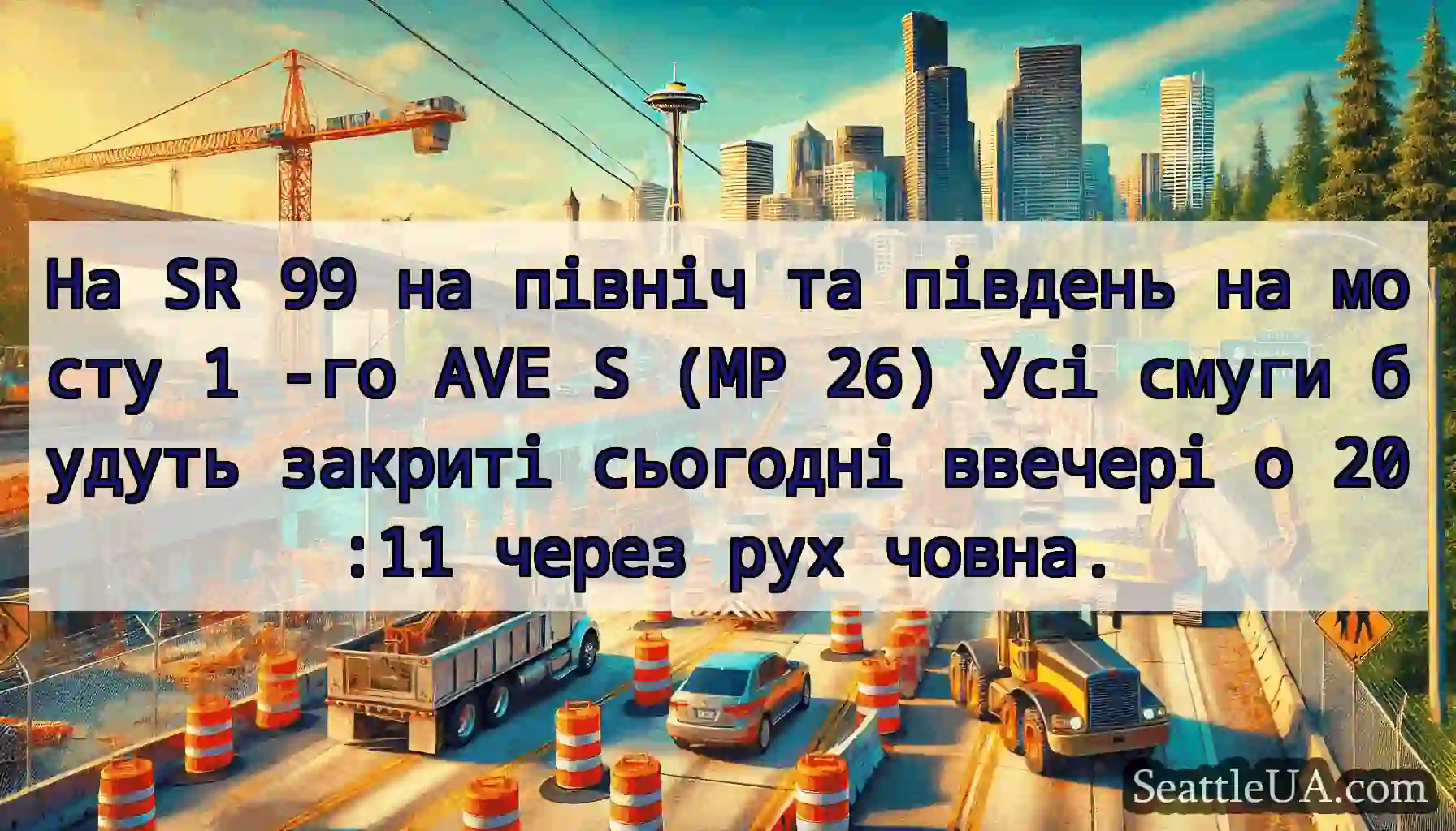 На SR 99 на північ та південь на мосту 1 -го AVE