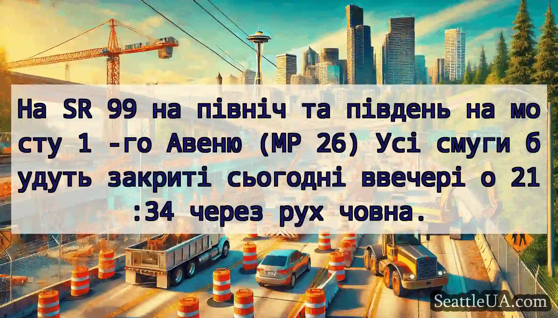 На SR 99 на північ та південь на мосту 1 -го