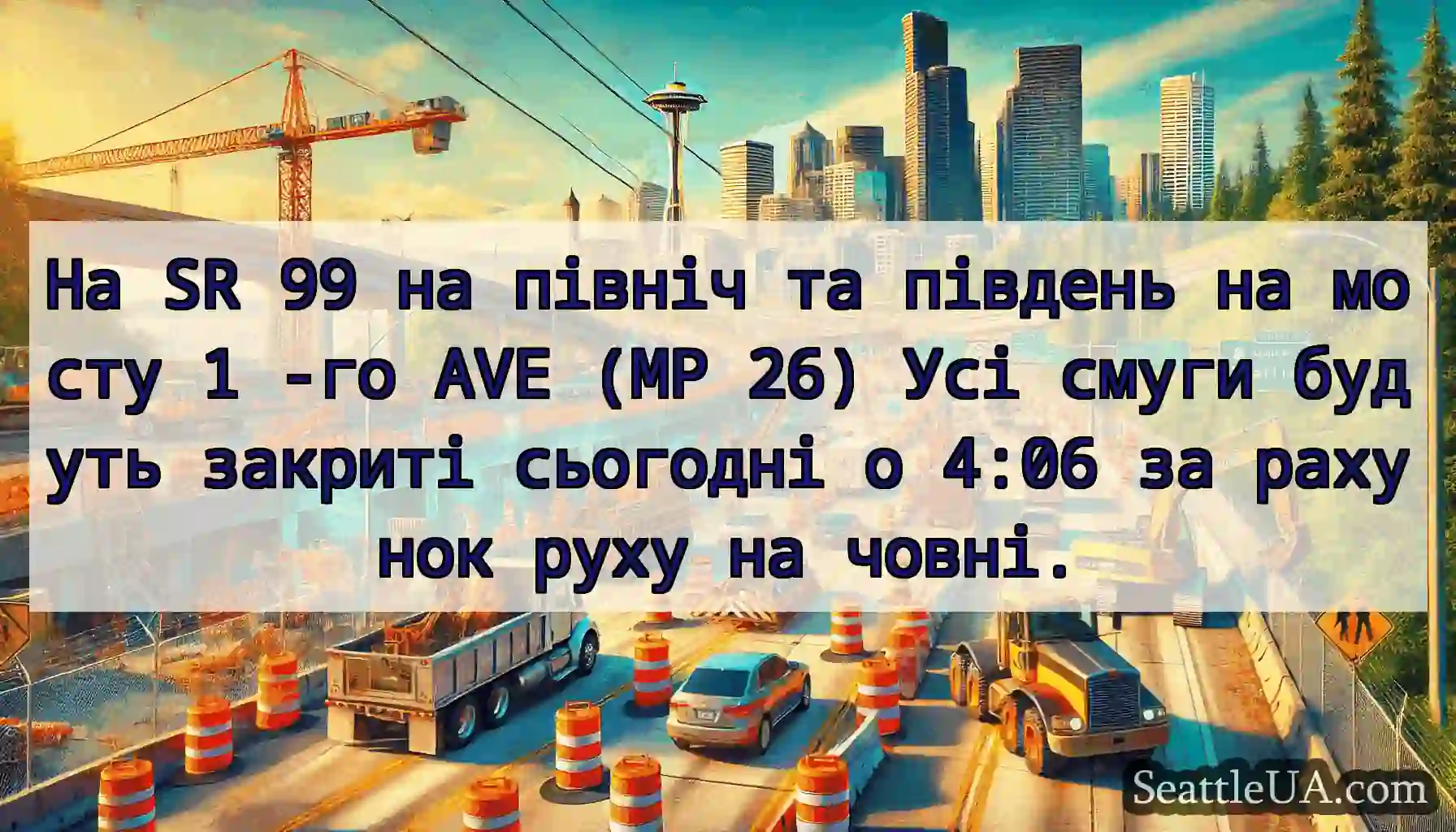 На SR 99 на північ та південь на мосту 1 -го AVE