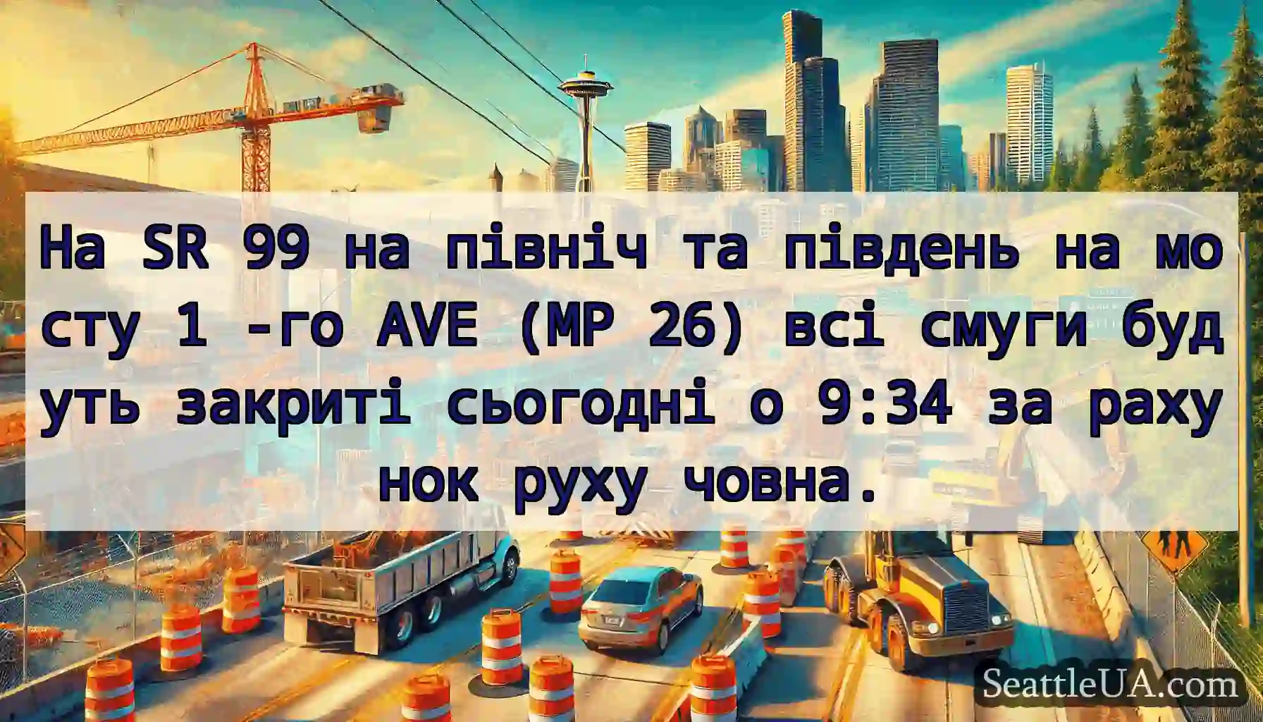 На SR 99 на північ та південь на мосту 1 -го AVE