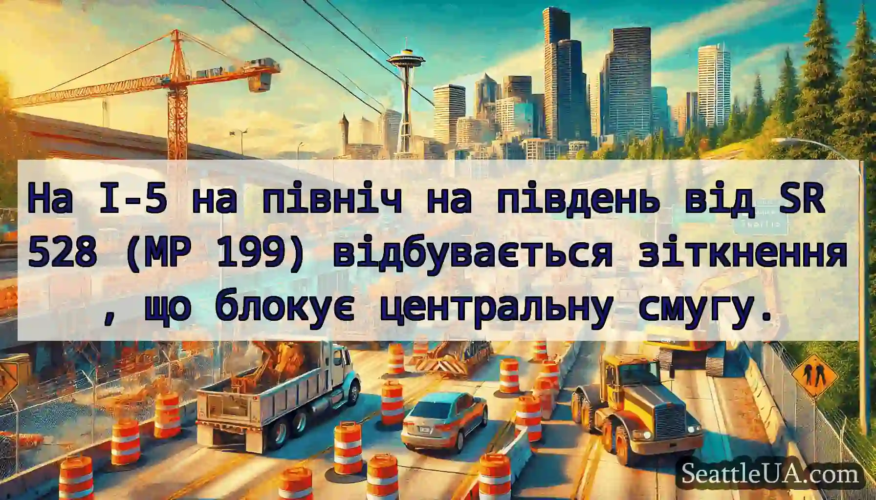 На I-5 на північ на південь від SR 528 (MP 199)