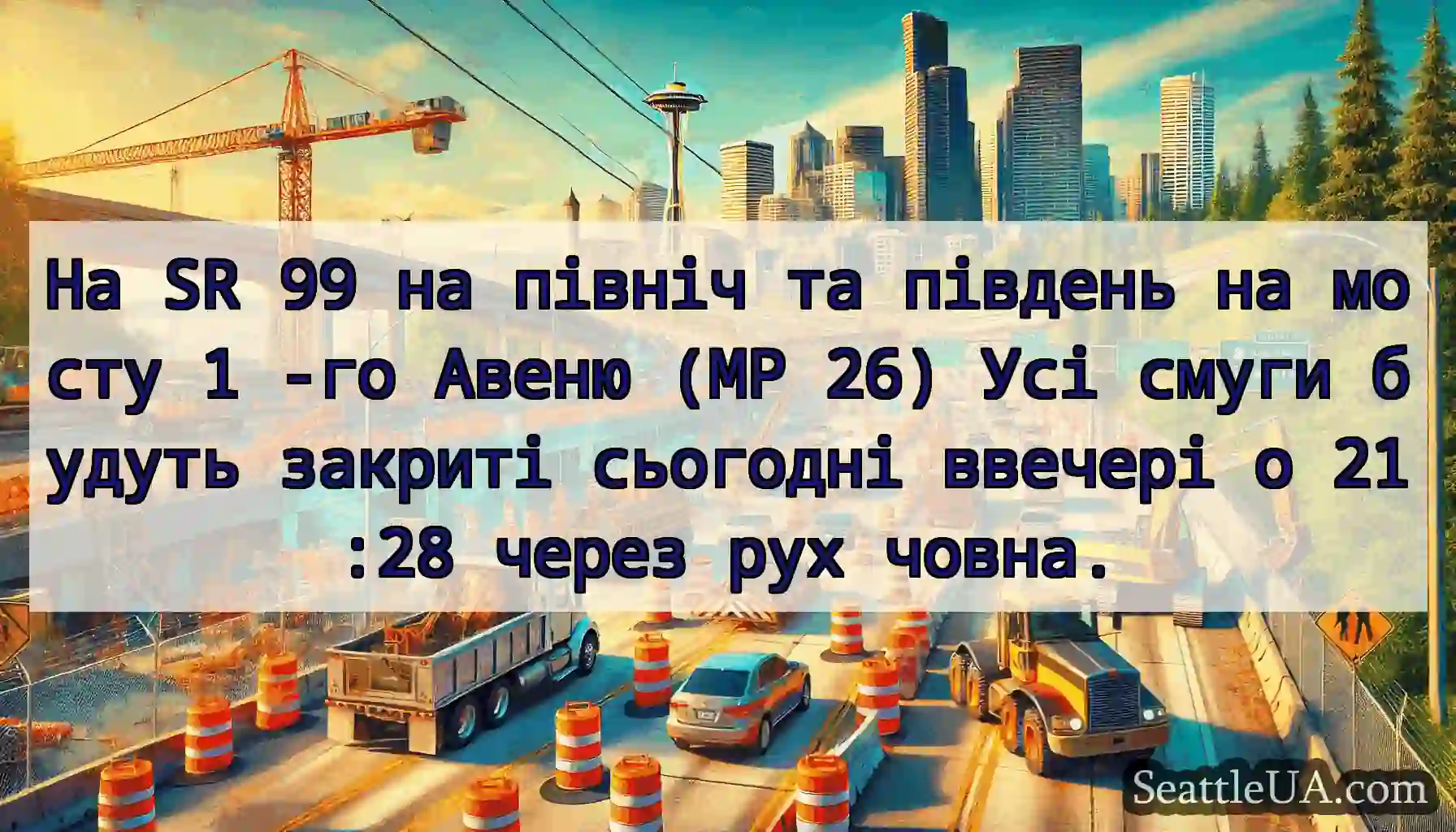 На SR 99 на північ та південь на мосту 1 -го