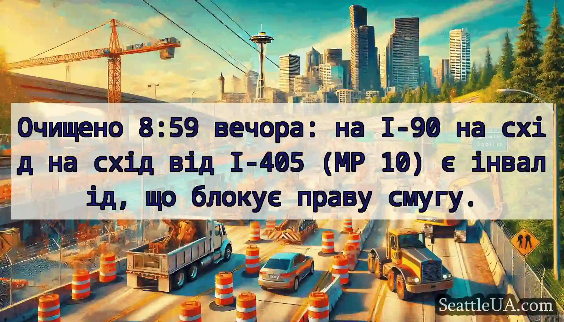 Очищено 8:59 вечора: на I-90 на схід на схід від