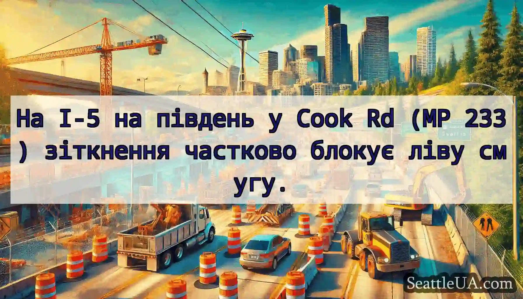На I-5 на південь у Cook Rd (MP 233) зіткнення