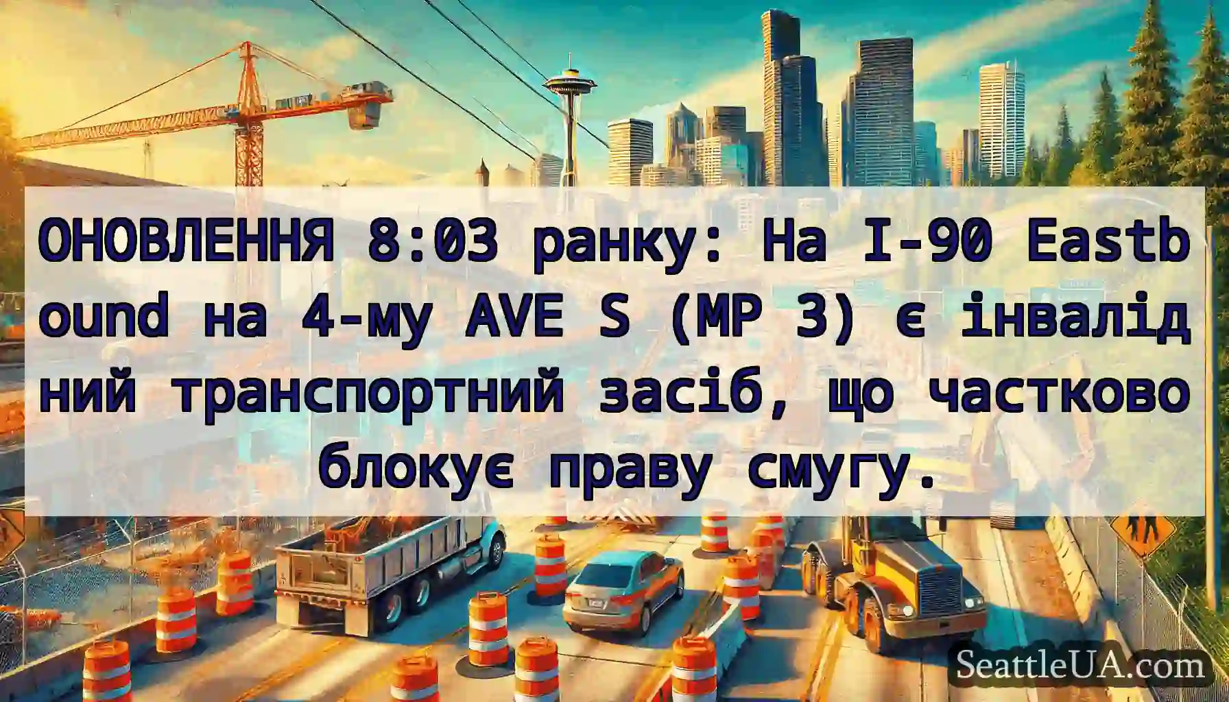 ОНОВЛЕННЯ 8:03 ранку: На I-90 Eastbound на 4-му