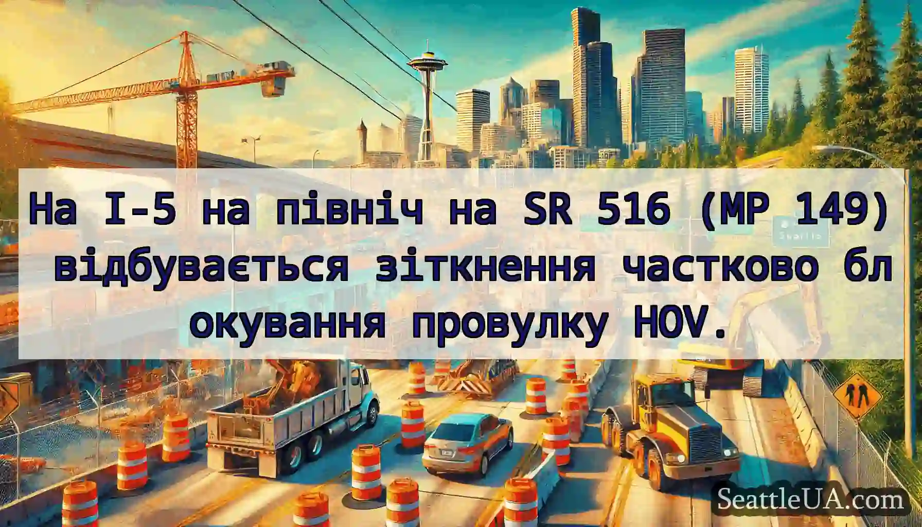 На I-5 на північ на SR 516 (MP 149) відбувається