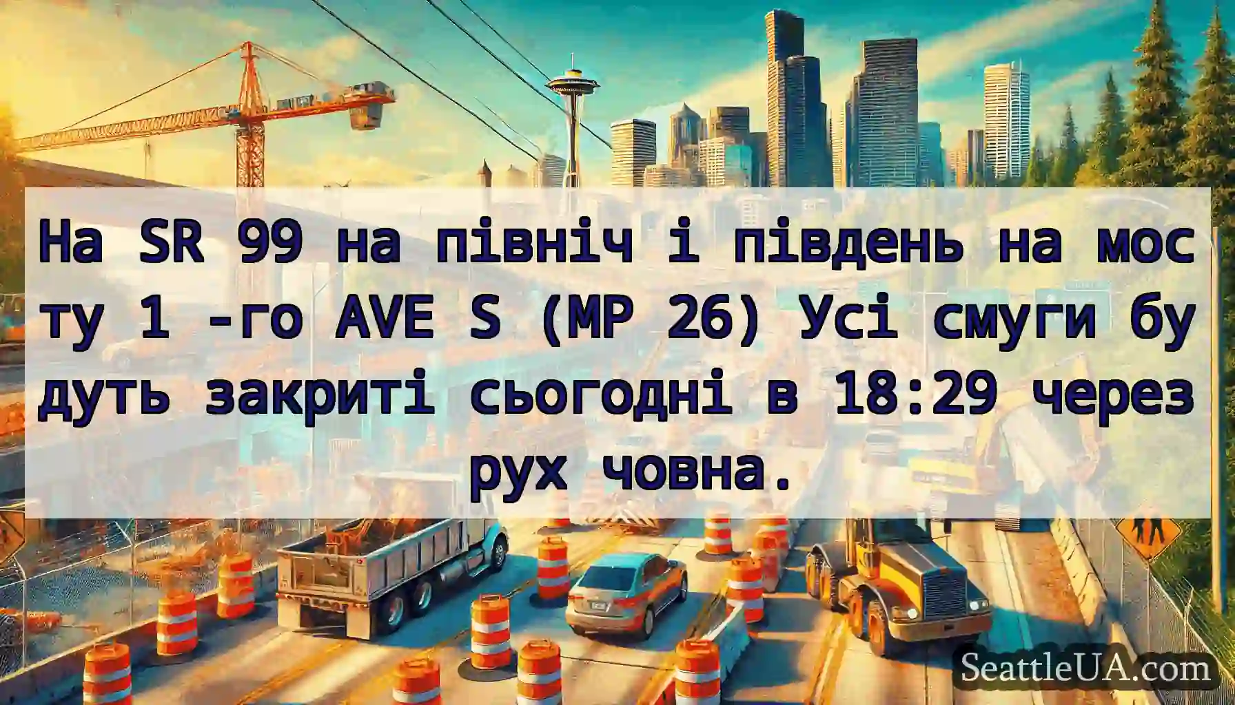 На SR 99 на північ і південь на мосту 1 -го AVE S