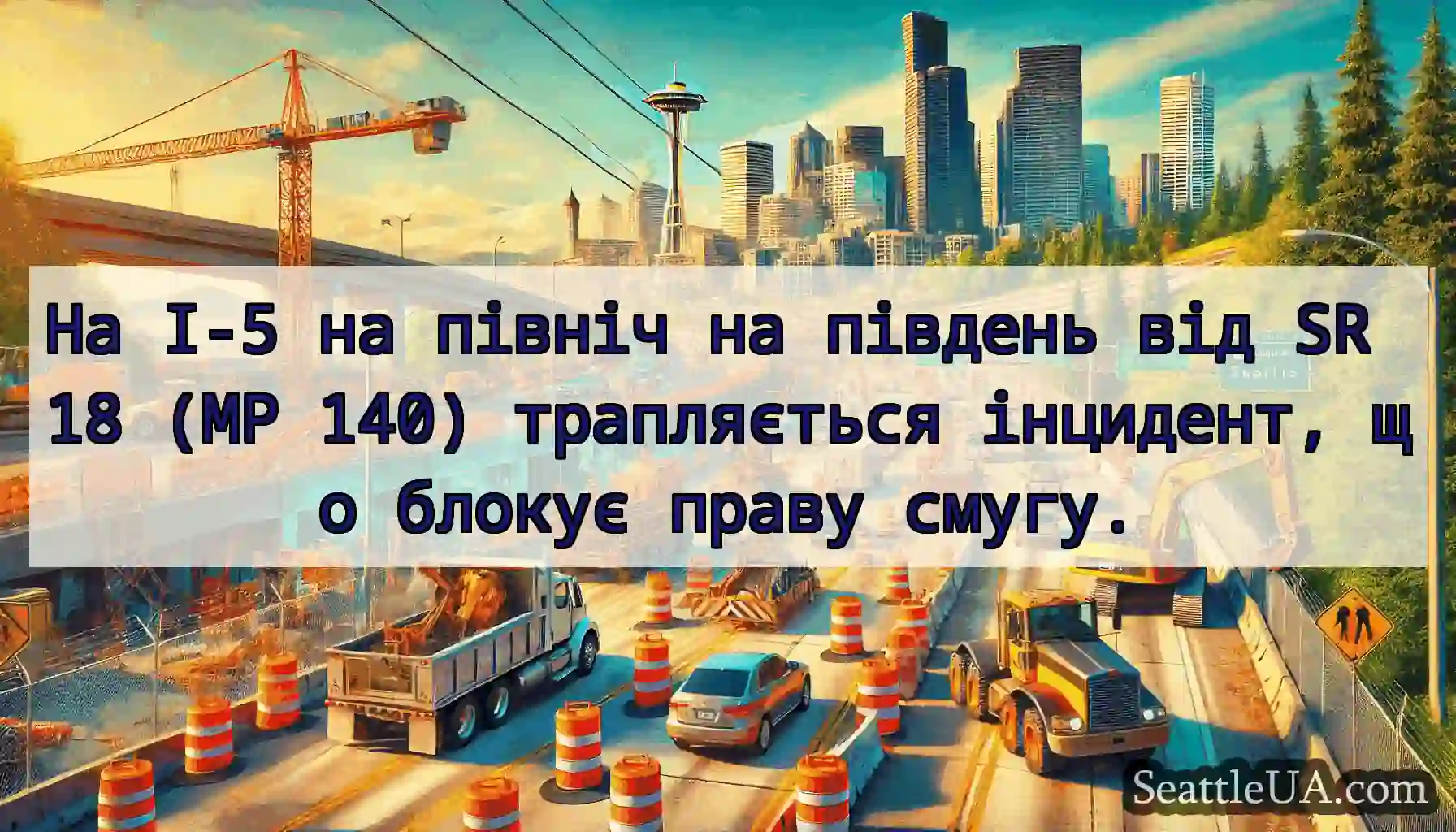 На I-5 на північ на південь від SR 18 (MP 140)