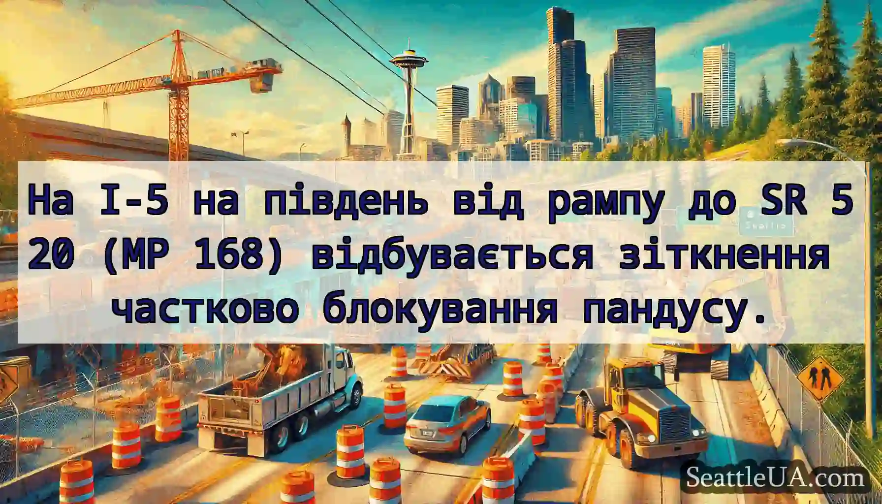 На I-5 на південь від рампу до SR 520 (MP 168)
