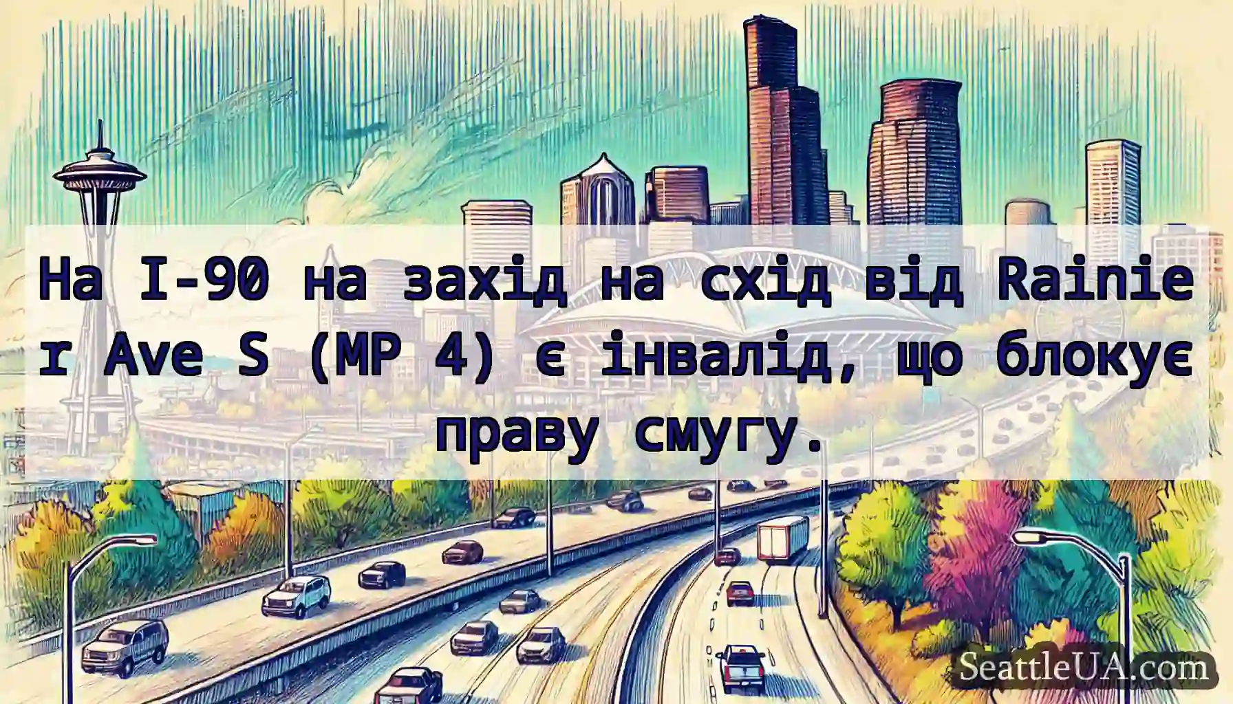 На I-90 на захід на схід від Rainier Ave S (MP 4)