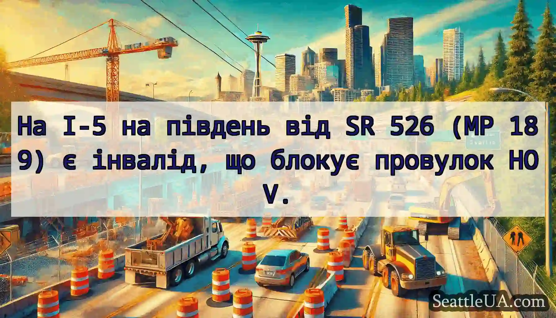На I-5 на південь від SR 526 (MP 189) є інвалід,