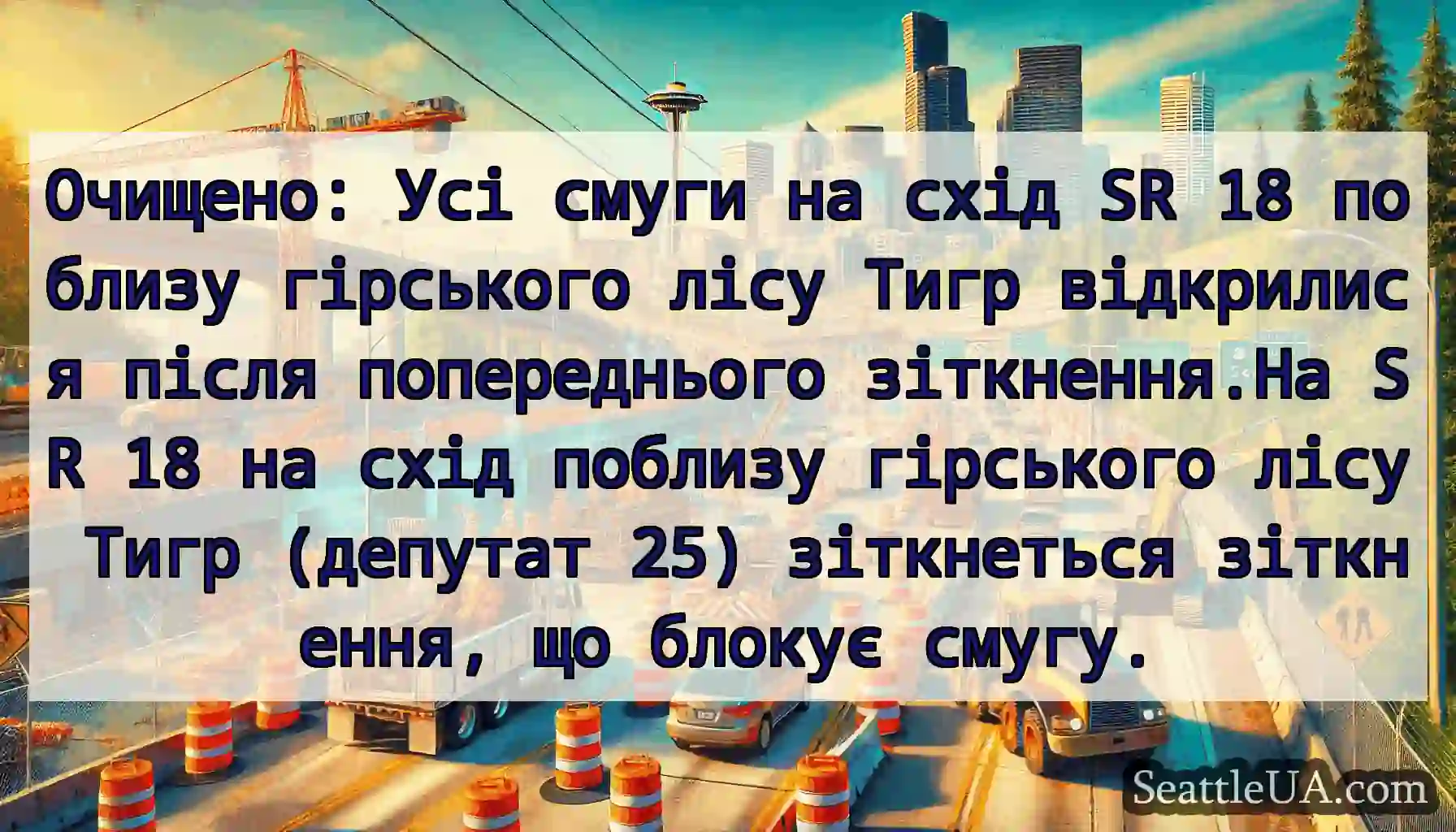Очищено: Усі смуги на схід SR 18 поблизу