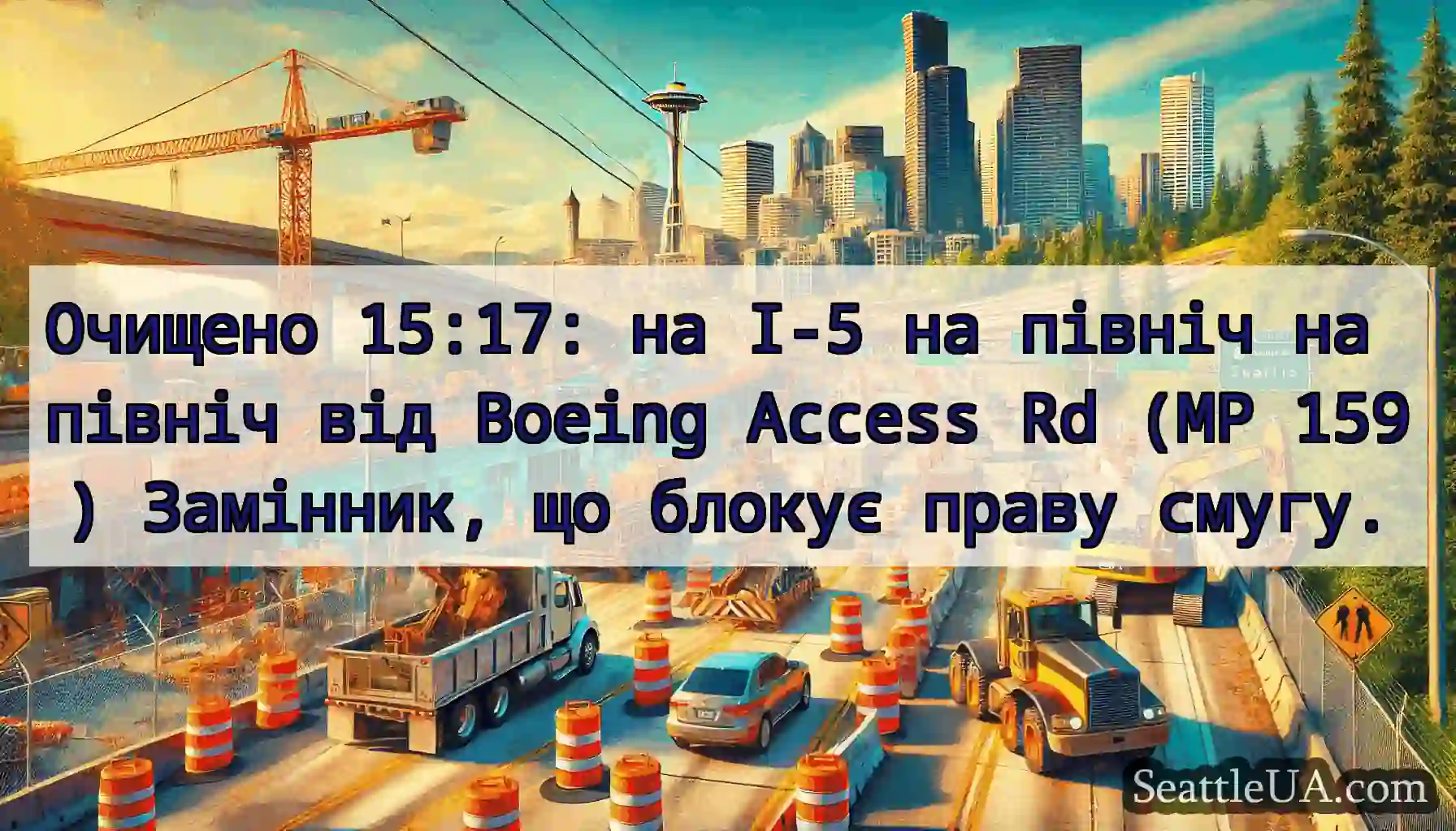 Очищено 15:17: на I-5 на північ на північ від