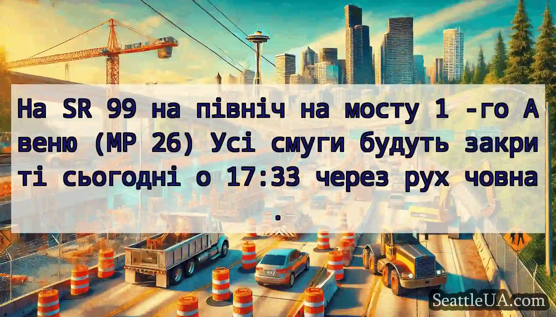 На SR 99 на північ на мосту 1 -го Авеню (MP 26)