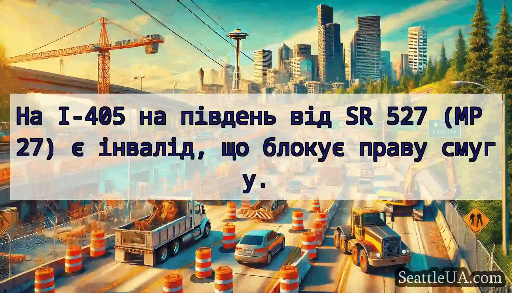 На I-405 на південь від SR 527 (MP 27) є інвалід,