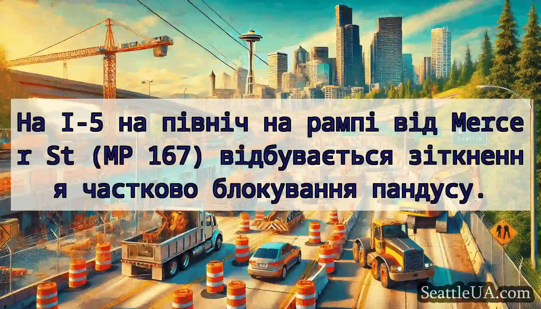 На I-5 на північ на рампі від Mercer St (MP 167)
