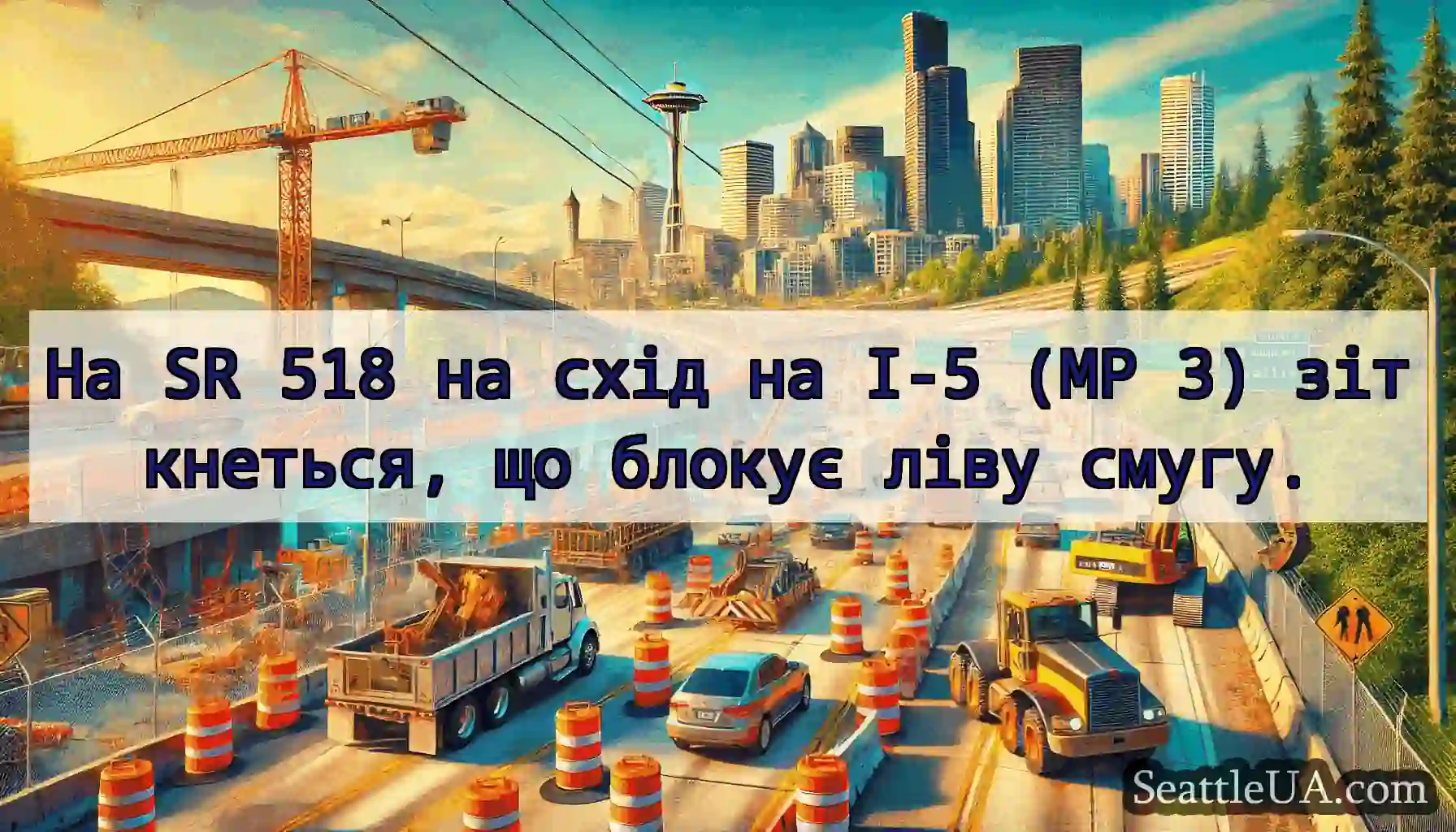 На SR 518 на схід на I-5 (MP 3) зіткнеться, що