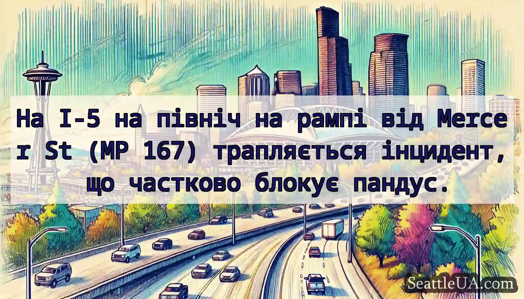 На I-5 на північ на рампі від Mercer St (MP 167)