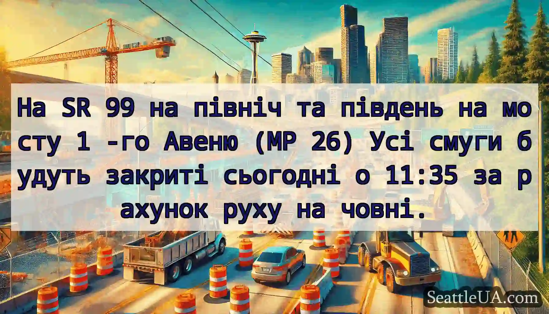 На SR 99 на північ та південь на мосту 1 -го
