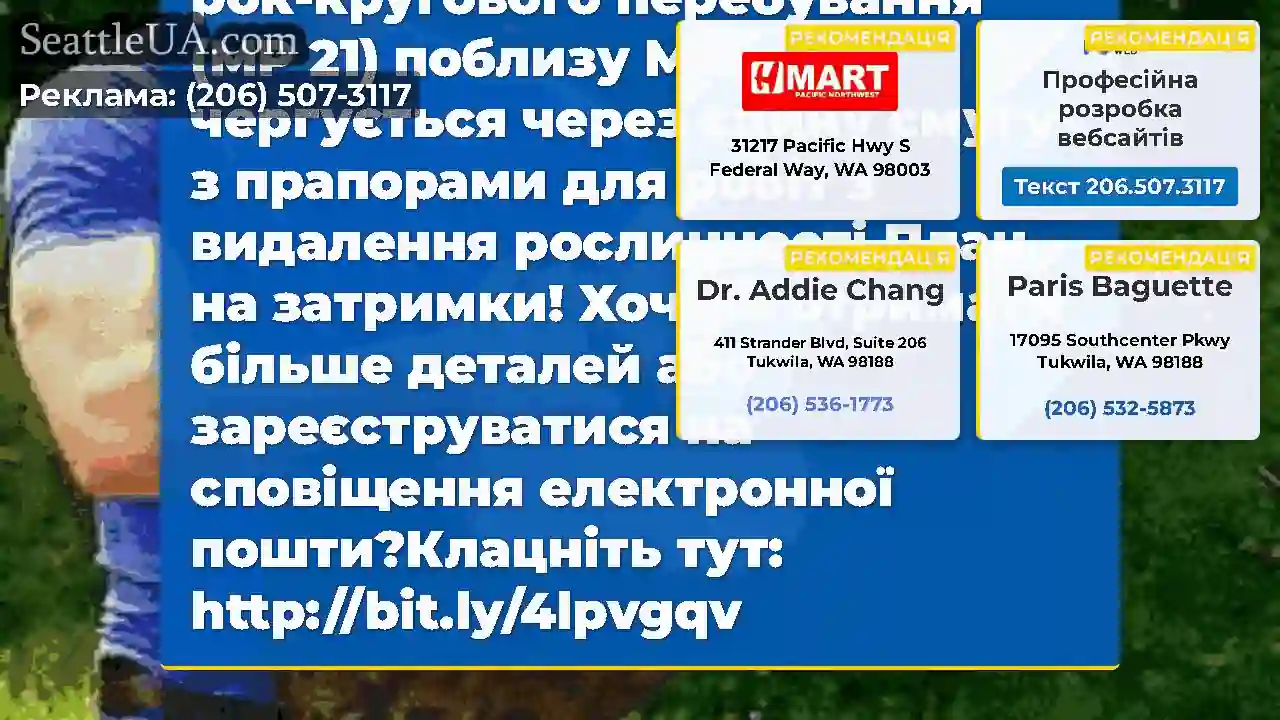 З 7:00 до 15:00 в середу, 6/25 SR 203, на північ