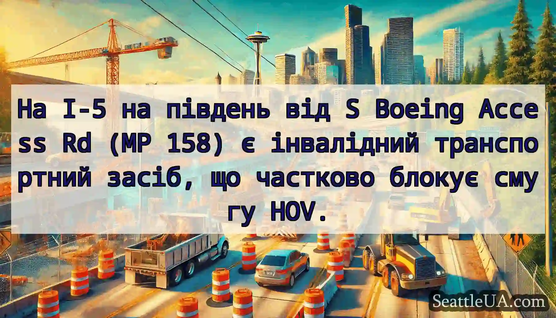 На I-5 на південь від S Boeing Access Rd (MP 158)
