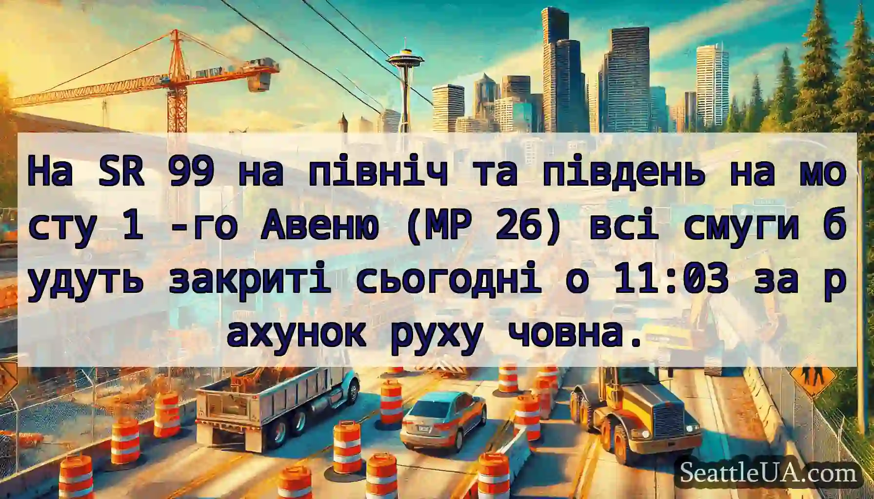 На SR 99 на північ та південь на мосту 1 -го