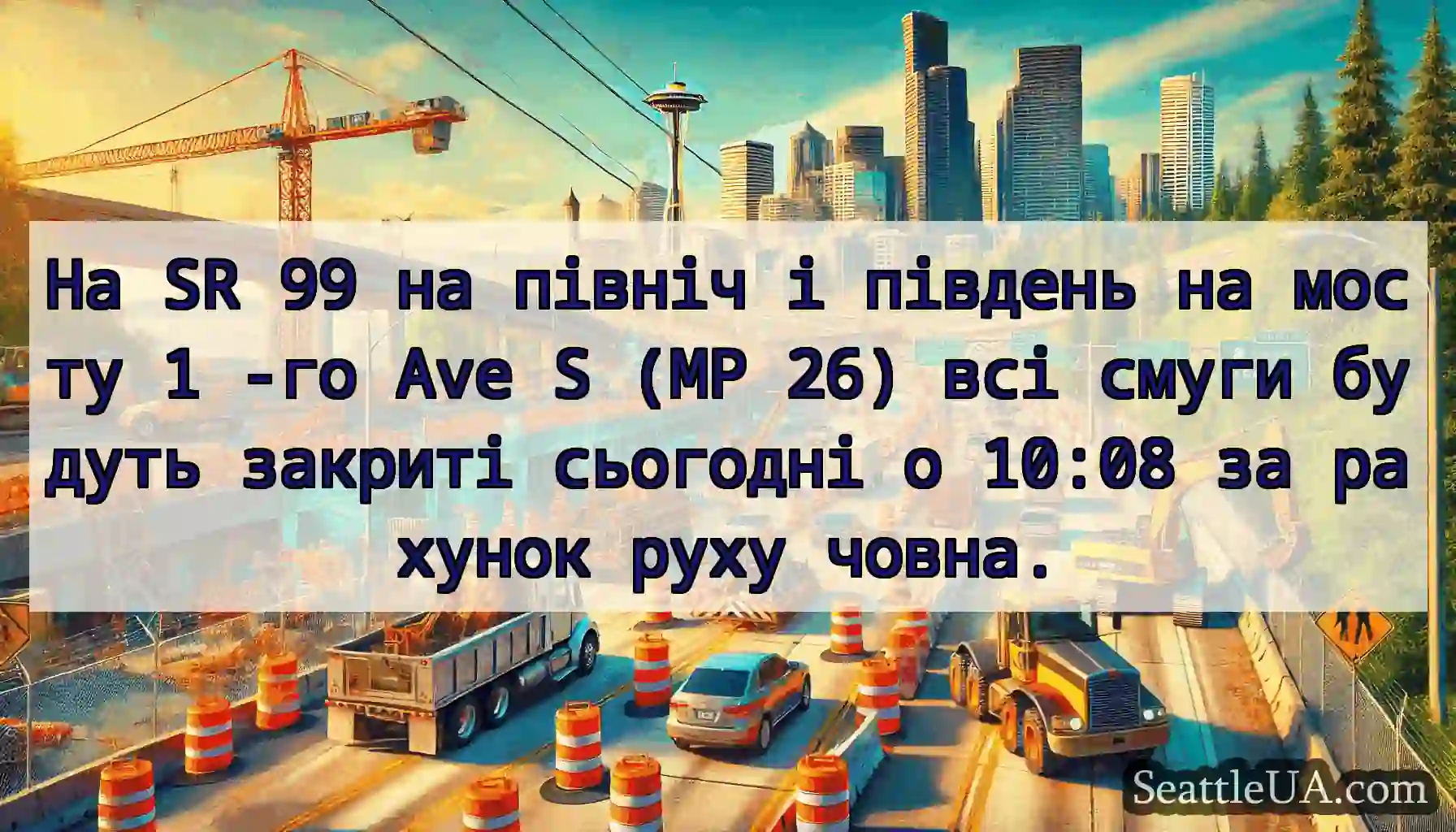 На SR 99 на північ і південь на мосту 1 -го Ave S