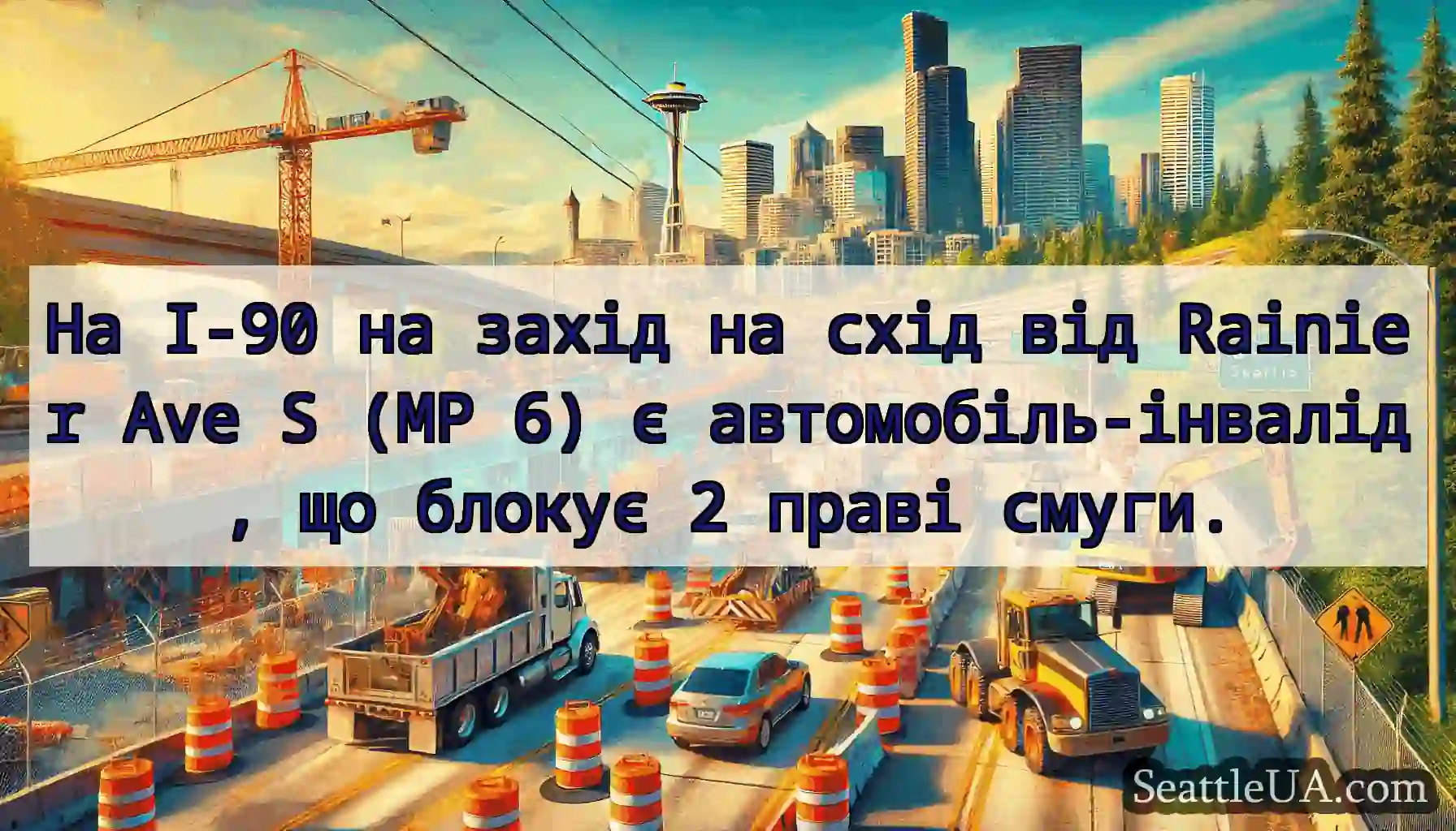 На I-90 на захід на схід від Rainier Ave S (MP 6)