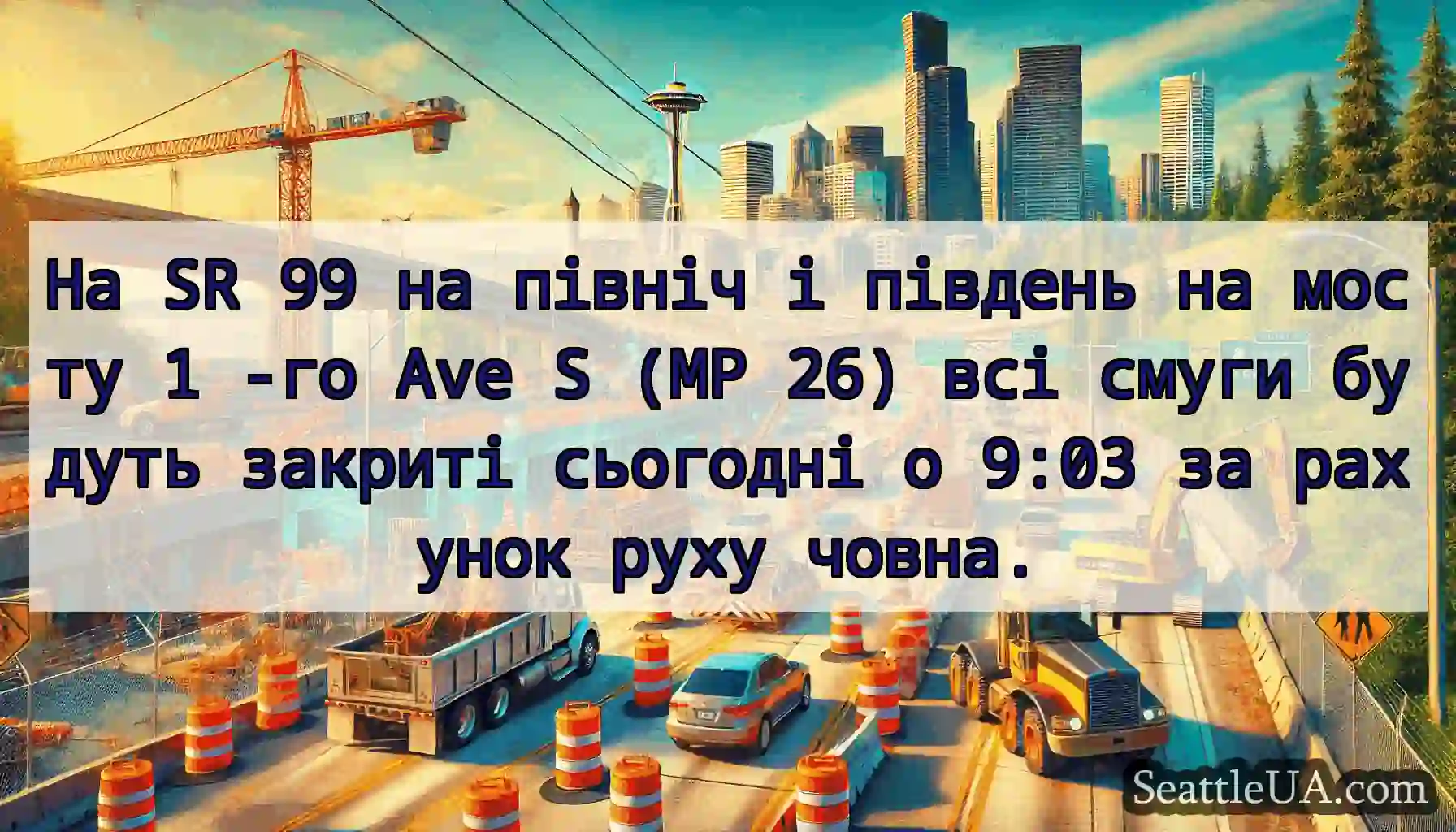 На SR 99 на північ і південь на мосту 1 -го Ave S