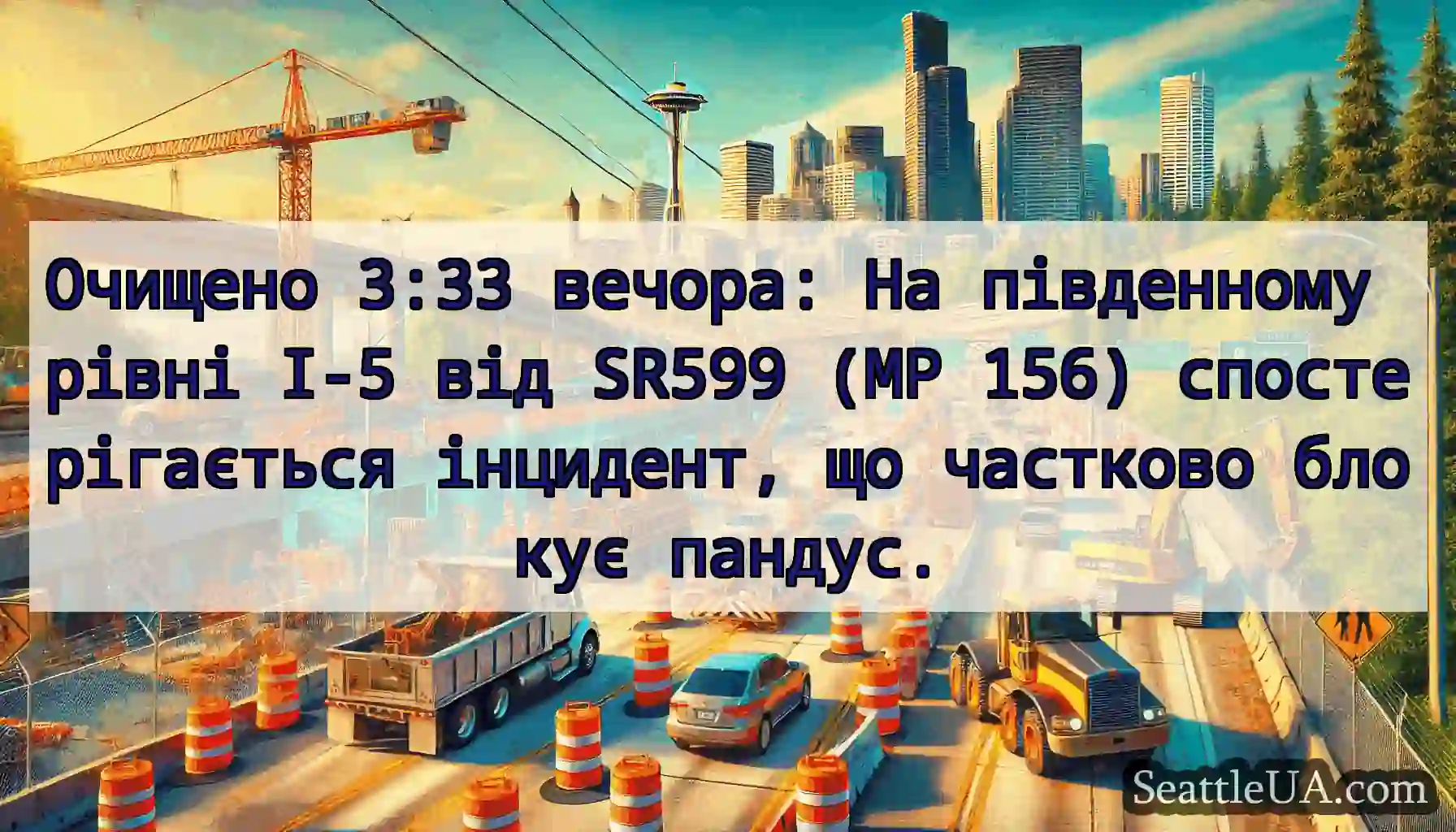 Очищено 3:33 вечора: На південному рівні I-5 від