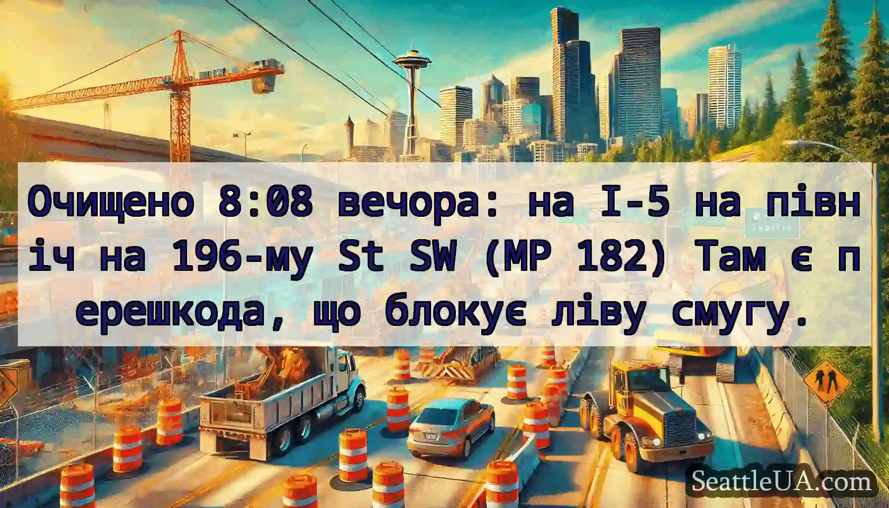 Очищено 8:08 вечора: на I-5 на північ на 196-му