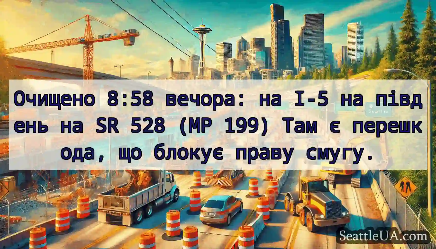Очищено 8:58 вечора: на I-5 на південь на SR 528