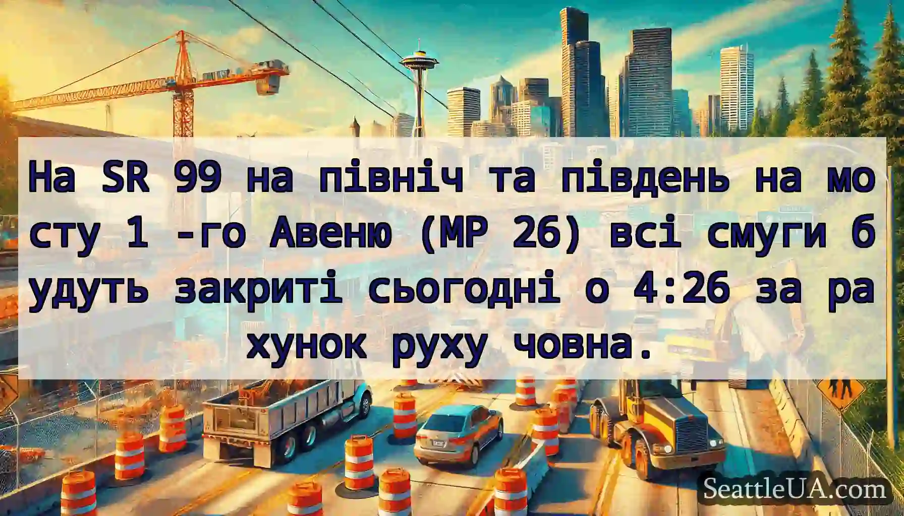 На SR 99 на північ та південь на мосту 1 -го