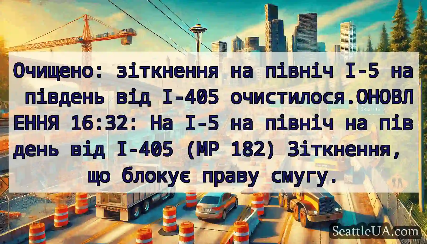 Очищено: зіткнення на північ I-5 на південь від