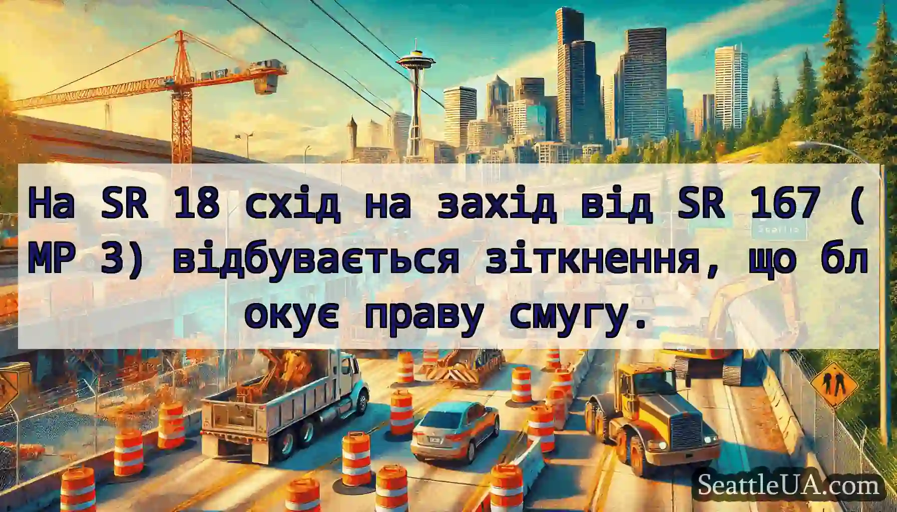 На SR 18 схід на захід від SR 167 (MP 3)