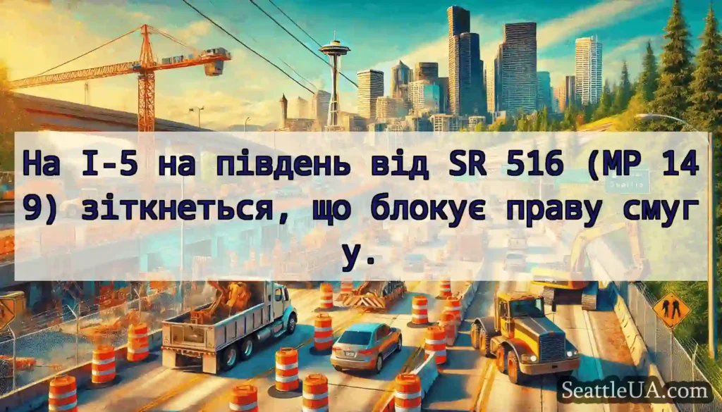 На I-5 на південь від SR 516 (MP 149) зіткнеться,