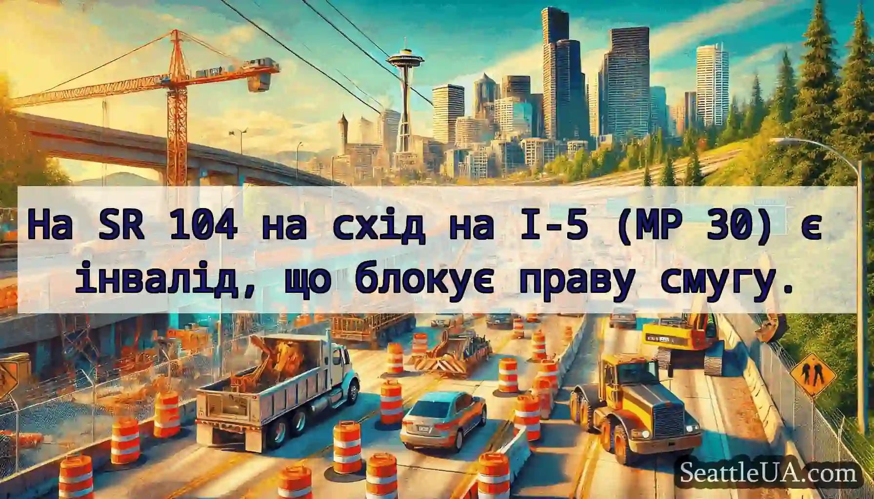 На SR 104 на схід на I-5 (MP 30) є інвалід, що