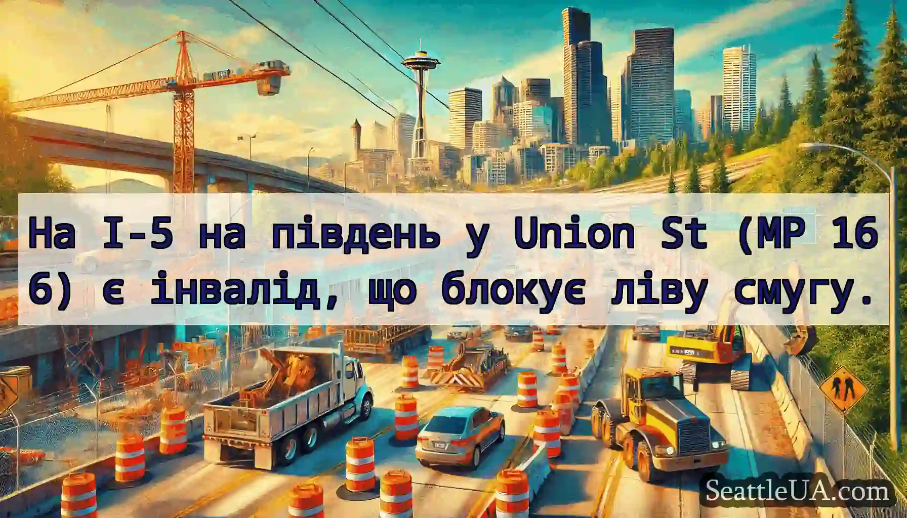 На I-5 на південь у Union St (MP 166) є інвалід,