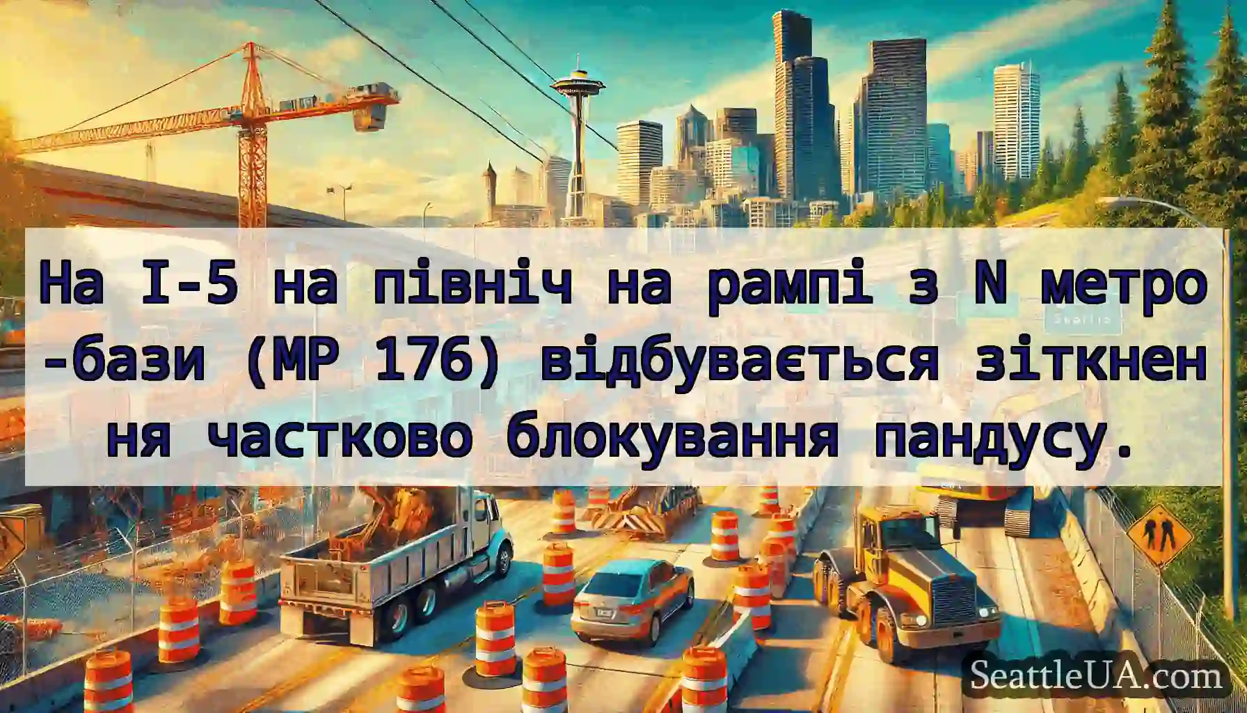 На I-5 на північ на рампі з N метро-бази (MP 176)