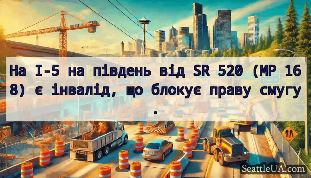 На I-5 на південь від SR 520 (MP 168) є інвалід,
