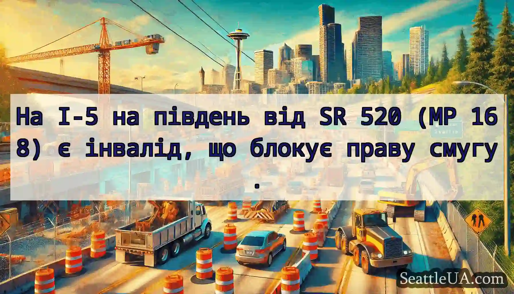 На I-5 на південь від SR 520 (MP 168) є інвалід,
