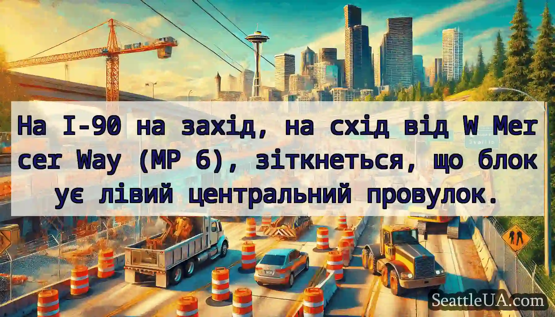На I-90 на захід, на схід від W Mercer Way (MP
