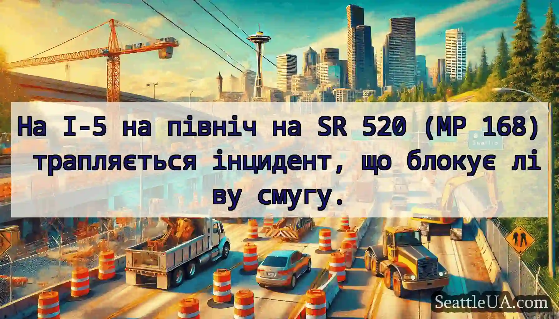 На I-5 на північ на SR 520 (MP 168) трапляється