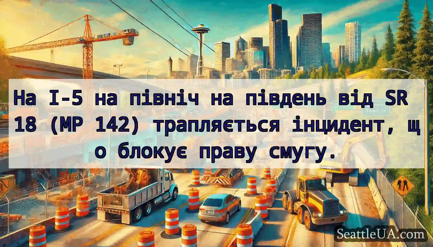 На I-5 на північ на південь від SR 18 (MP 142)