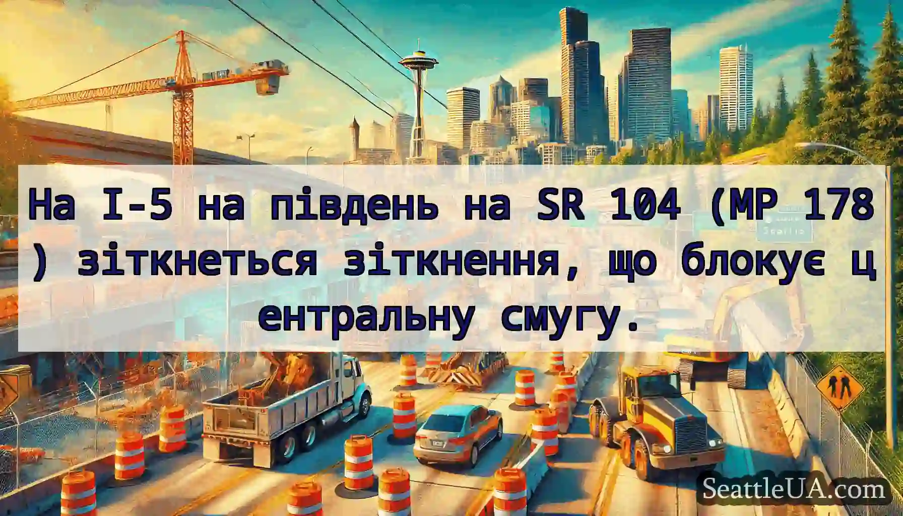 На I-5 на південь на SR 104 (MP 178) зіткнеться