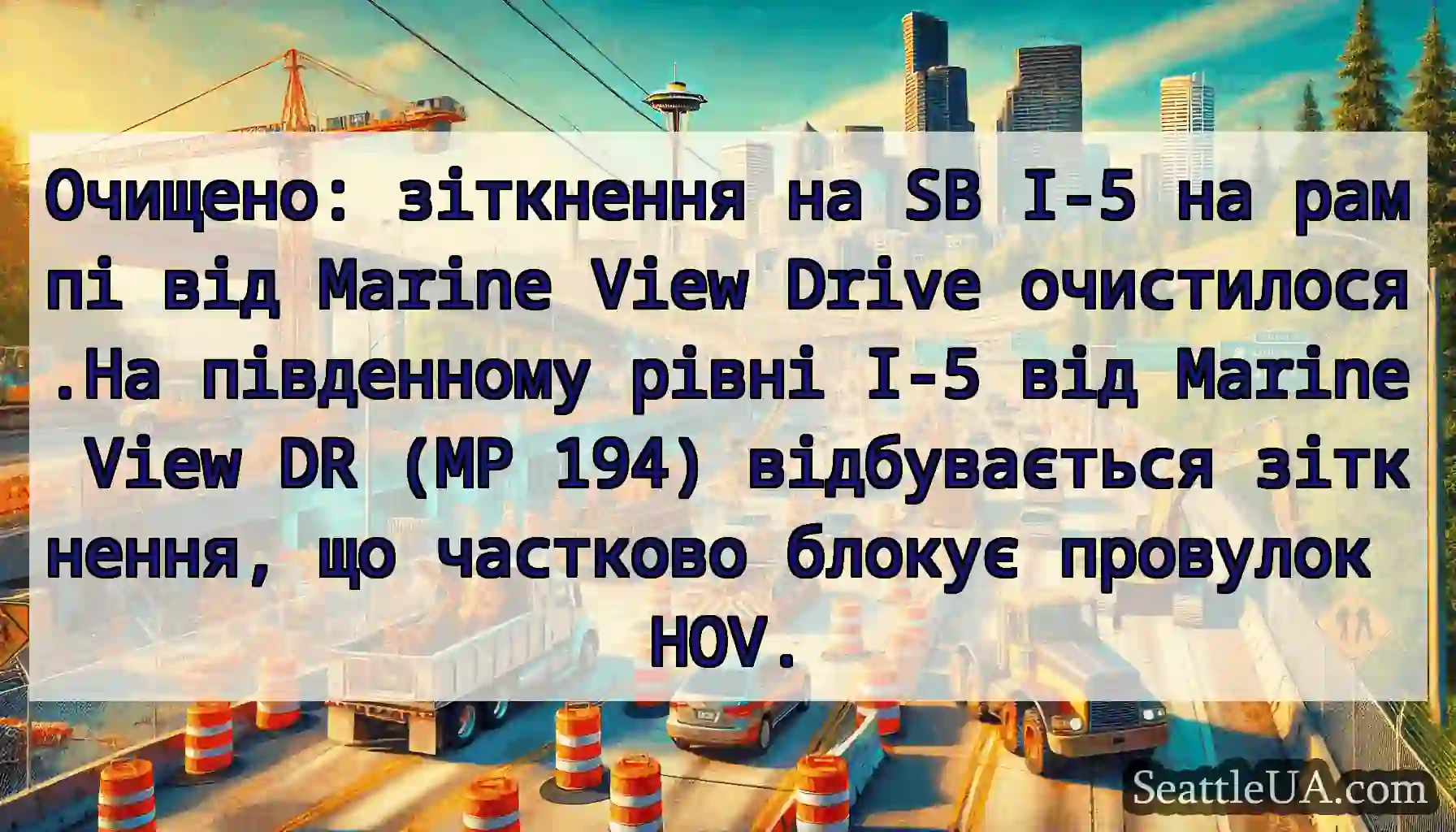 Очищено: зіткнення на SB I-5 на рампі від Marine