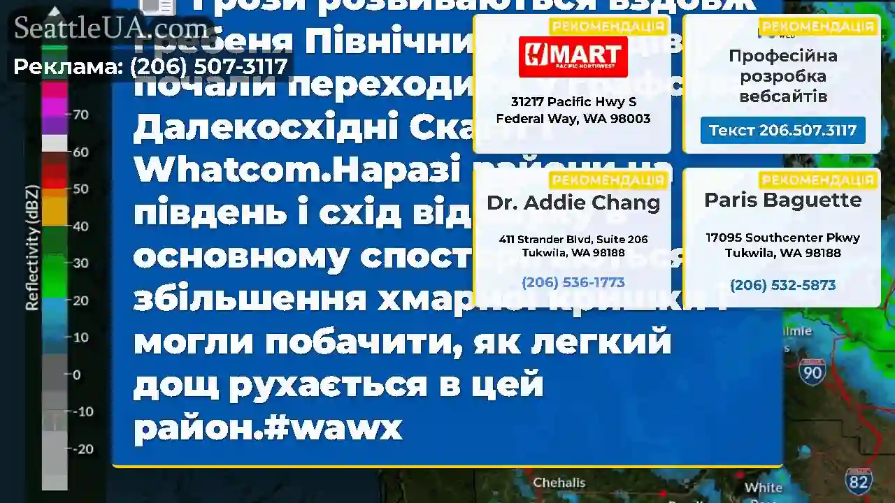 Грози розвиваються вздовж гребеня Північних