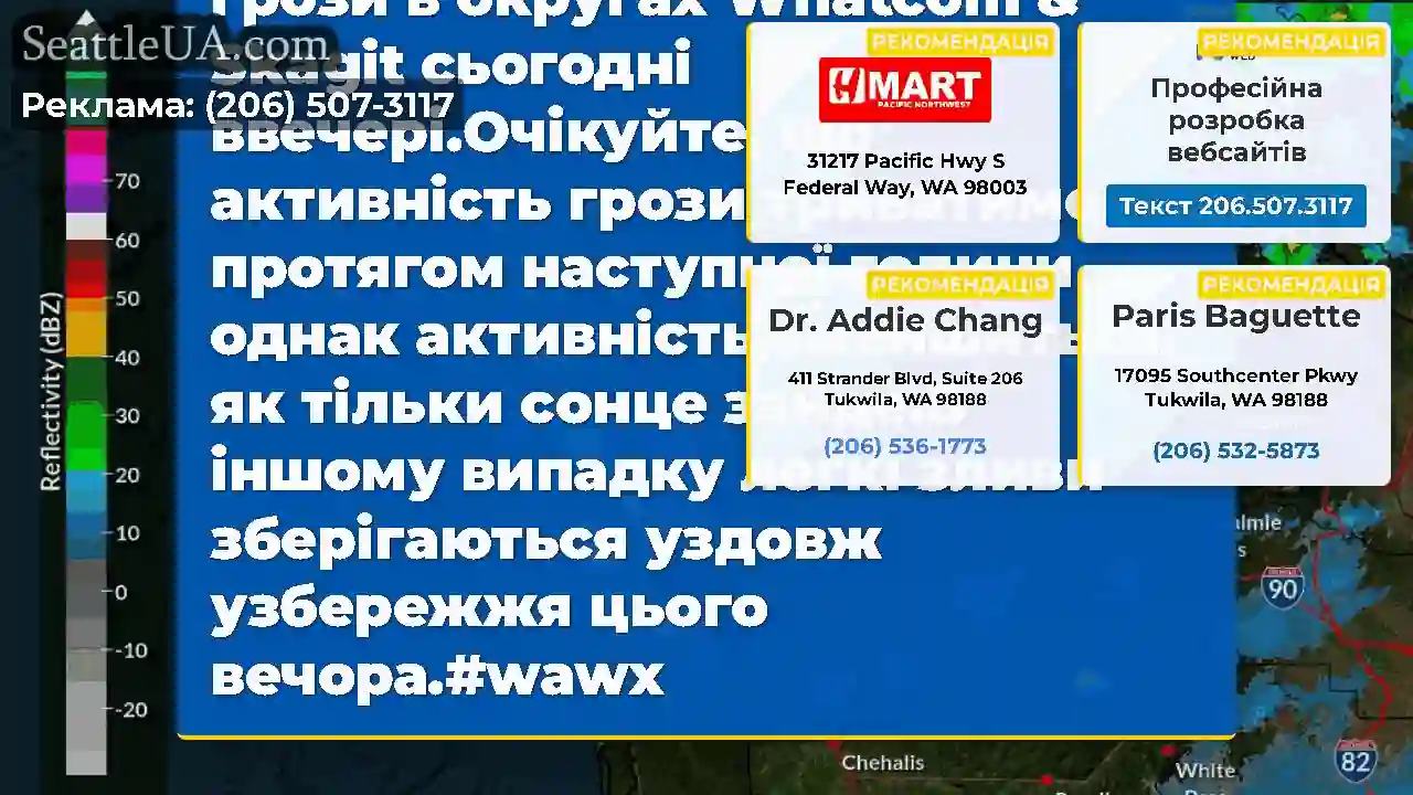 Останні радари показують грози в округах Whatcom