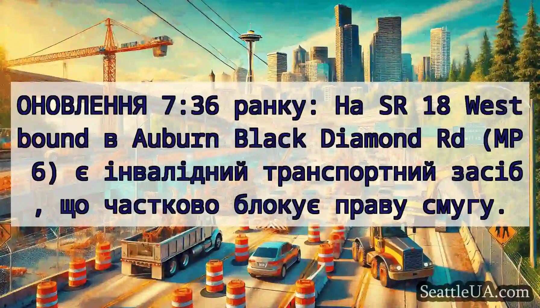 ОНОВЛЕННЯ 7:36 ранку: На SR 18 Westbound в Auburn