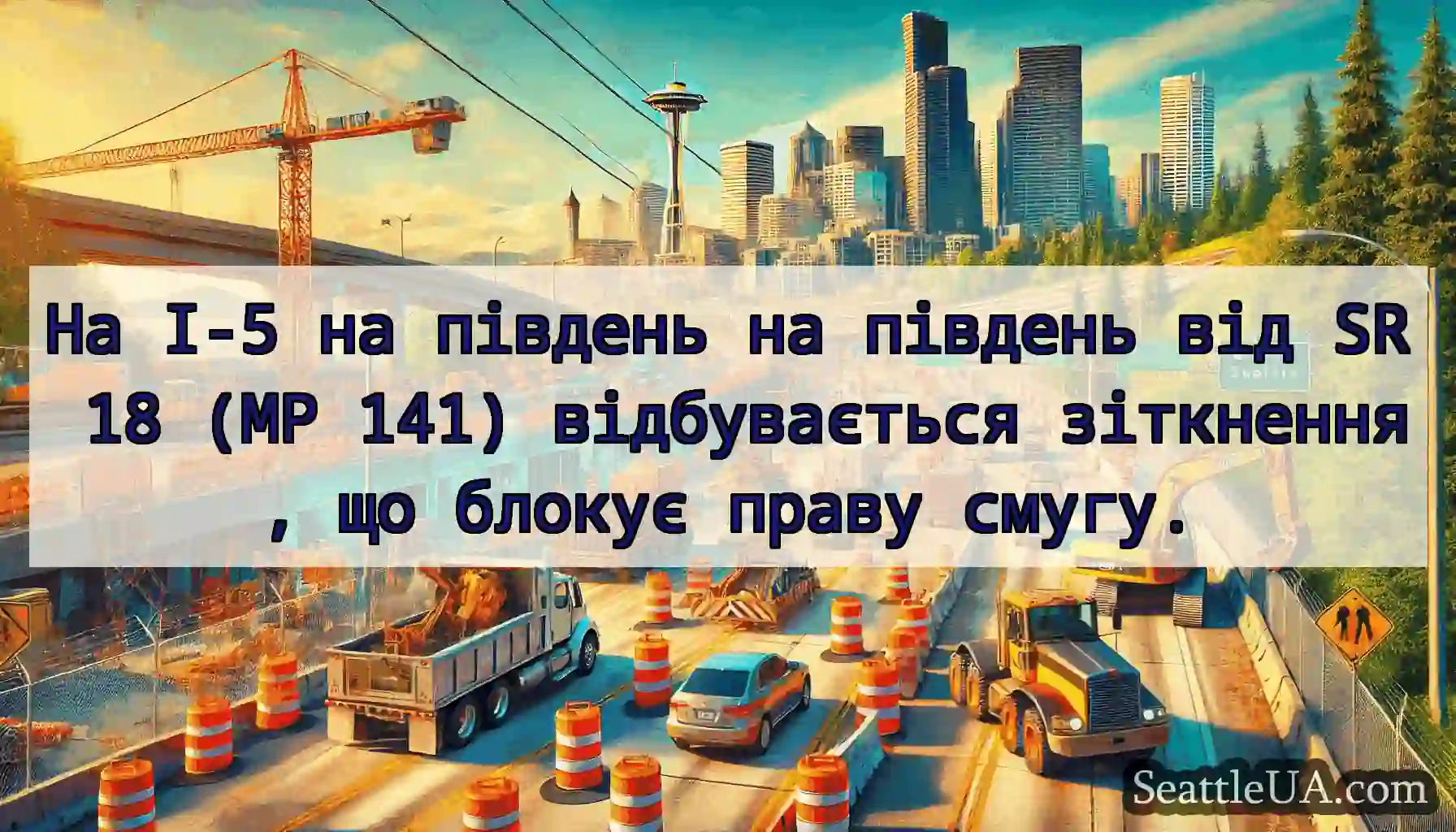 На I-5 на південь на південь від SR 18 (MP 141)